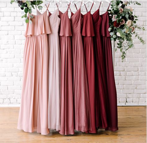 Cinnamon Rose Bridesmaid, Bridesmaid Dresses Revelry, Bridesmaid Dress Color Schemes, Ombre Bridesmaid Dresses, Maroon Bridesmaid, Maroon Bridesmaid Dresses, Mauve Bridesmaid, Cinnamon Rose, Blush Pink Bridesmaids