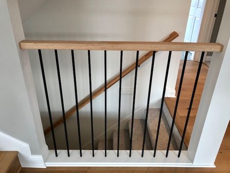 Railing For Balcony Indoor, Stair Railing Metal And Wood, Metal Railing Redo, Lowes Stair Railing, Square Railings For Stairs, Indoor Railing Ideas Banisters, Replace Stair Railing Diy, Diy Stair Railing Cheap Metal, Stair Rail Remodel