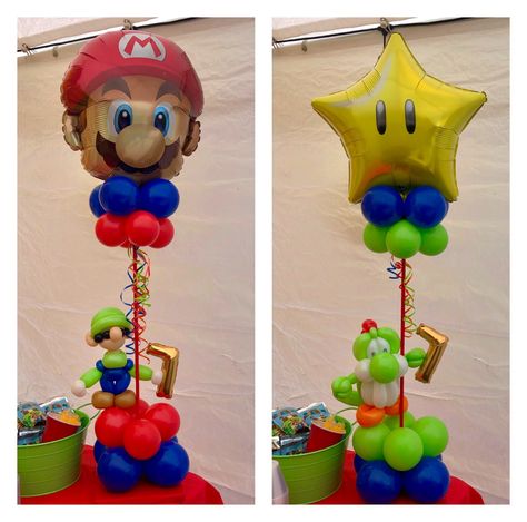 Mario Birthday Party Balloon Garland, Mario Brothers Balloon Decorations, Mario Birthday Party Balloon Arch, Super Mario Centerpiece Ideas, Super Mario Balloon Decorations, Super Mario Bros Balloon Garland, Mario Bros Balloon Decor, Mario Birthday Party Centerpieces, Mario Balloon Garland