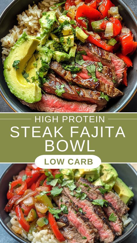 Ready for a satisfying meal? This High Protein Steak Fajita Bowl is perfect for your low-carb lifestyle! Featuring marinated steak, fresh bell peppers, and a zesty lime dressing, it's a flavorful and nutritious option for any day. Save this recipe for your next dinner or meal prep session! Enjoy a hearty bowl that keeps you energized without the carbs!