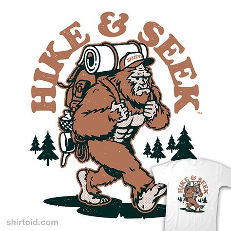 Sasquatch Character Design, Bigfoot Illustration Cartoon, Bigfoot Character Design, Sasquatch Art Illustration, Bigfoot Art Cute, Hiking Artwork, Sasquatch Illustration, Sasquatch Drawing, Sasquatch Tattoo