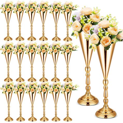 PRICES MAY VARY. Elevate Your Wedding Decor: you will receive 20 table gold vases with the height about 16.5 inches/ 42 cm, the diameter of top disk is about 4.7 inches/ 12 cm, the diameter of bottom base is about 4.7 inches/ 12 cm, our luxurious metal trumpet vases are suitable for any occasion, from weddings and parties to home decor Easy Assembly: these wedding centerpiece table decorations are made of several different parts, you could install them according to the pictures, no tools require Tall Gold Vase, Vase Centerpiece Wedding, Decoration For Anniversary, Gold Vase Centerpieces, Tall Gold Vases, Vase Centerpiece, Gold Vase, Days To Christmas, Centerpiece Wedding