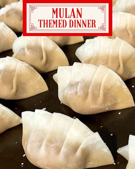 dumplings for Mulan themed dinner Mulan Dinner Ideas, Mulan Inspired Food, Mulan Themed Food, Mulan Themed Dinner, Mulan Party Food, Mulan Themed Birthday Party, Mulan Birthday Party Ideas, Mulan Movie Night, Asian Themed Dinner Party