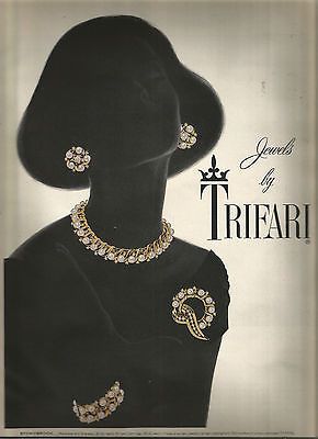 50-039-s-Trifari-Jewelry-Ad-1956 Jewellery Advertising, Jewelry Ad, Patti Hansen, Lauren Hutton, Wearable Art Jewelry, Jewelry Illustration, Trifari Jewelry, Jewelry Ads, Vintage Trifari