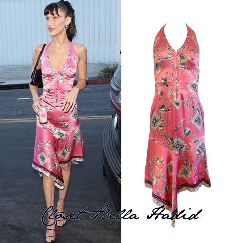 Pink Floral Corset, Floral Corset Dress, Sliver Earrings, Bella Hadid Style, Floral Corset, Pink Floral Dress, Bella Hadid, Roberto Cavalli, Corset Dress