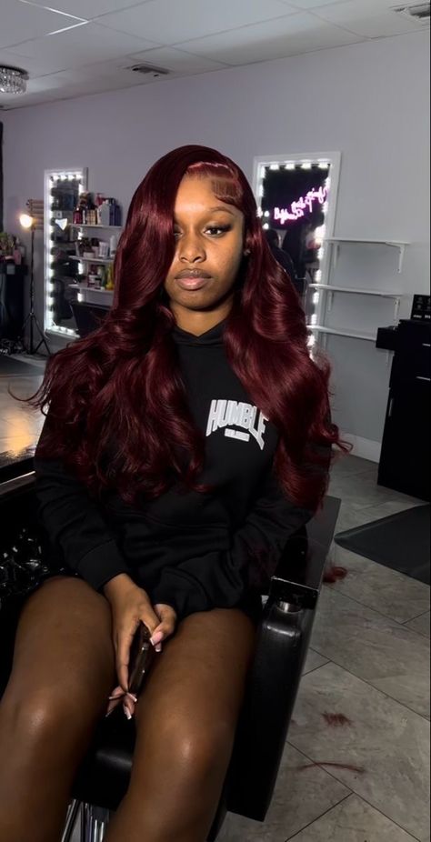 Wig Colors Black Women Dark Skin, Wigs On Dark Skin Women, Hairstyles Ideas For Long Hair, Dark Burgundy Hair, Ideas For Long Hair, For Long Hair Hairstyles, Half Up Half Down Hairstyle, Down Hairstyle, Long Hair Hairstyles