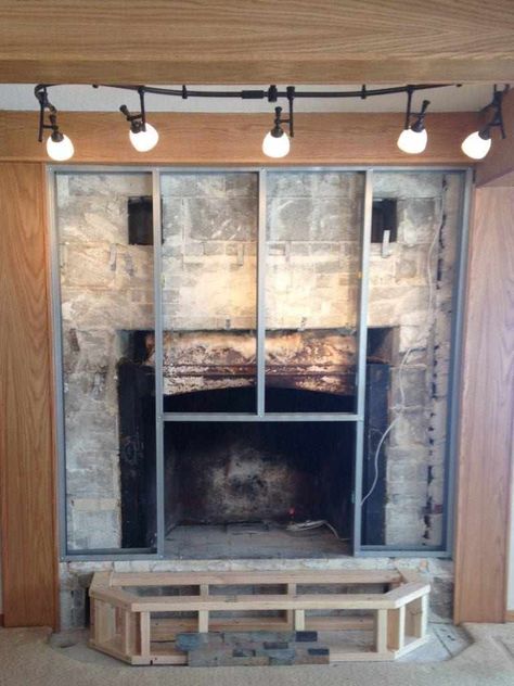 How to Reface a Fireplace - We Love Fire Reface Brick Fireplace, Dusty House, Reface Fireplace, Fireplace Facing, Painting Bookcase, Diy Fireplace Makeover, Fireplace Tile Surround, Old Fireplace, Wood Mantels