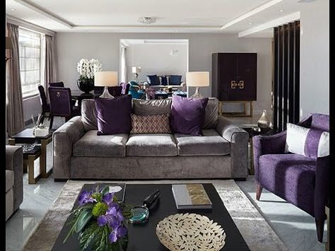 Purple Grey And Purple Living Room, Purple And Grey Living Room, Purple Living Room Furniture, Purple Living Room Ideas, Purple Furniture, Purple Living Room, Furnitur Ruang Keluarga, Living Room Decor Gray, Living Room Decor Inspiration