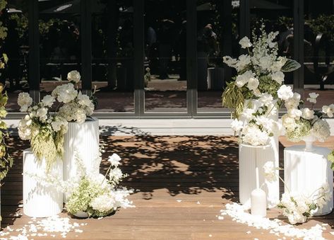 Wedding Plinths Ceremony, Ceremony Pillars, Floral Pillars, Bridal Era, Wedding Pillars, Wedding Alters, Colorful Wedding Flowers, Ceremony Design, Sage Green Wedding