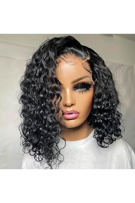 Lasooa 13x4 HD Transparent Water Wave Lace Front Wigs Human Hair Short Curly Bob Wigs for Black Women 180% Density Lace Frontal Wigs Human Hair Pre Plucked with Baby Hair (Natural Color,8 Inch) Bob Wigs For Black Women, Curly Bob Wigs, Lace Front Wigs Human Hair, Short Curly Bob, Front Hair Styles, Wigs Human Hair, Short Bob Wigs, Brazilian Human Hair, Soft Hair