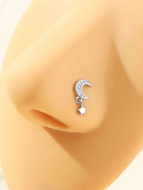 Silver  Collar  Stainless Steel   Embellished   Fashion Jewelry Piercing Inspo, Star Decor, Jewelry Piercing, Embellished Fashion, Nose Pin, Moon Decor, Piercing Ideas, Body Jewelry Piercing, 14th Birthday