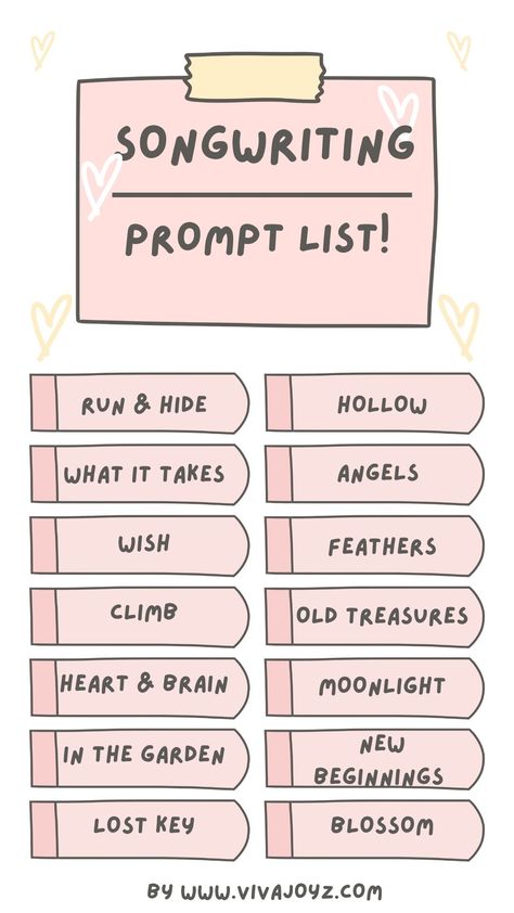 I want to share with you what my songwriting process and inspiration is like most of the time and hopefully, you can try some of these out and see if they work for you! Tags: #songwriting #prompts #promptlist #songwritingpromtps #songwriter #musicians #list #prettywords #howtowritesongs #musicblog #singer #freebie #writertips Song Prompts Ideas, Ideas For Song Writing, Song Writing Prompt Ideas, How To Become A Singer Songwriter, How To Write A Musical, How To Make Songs, Song Writing Tips For Beginners, What To Write A Song About, How To Write Song Lyrics