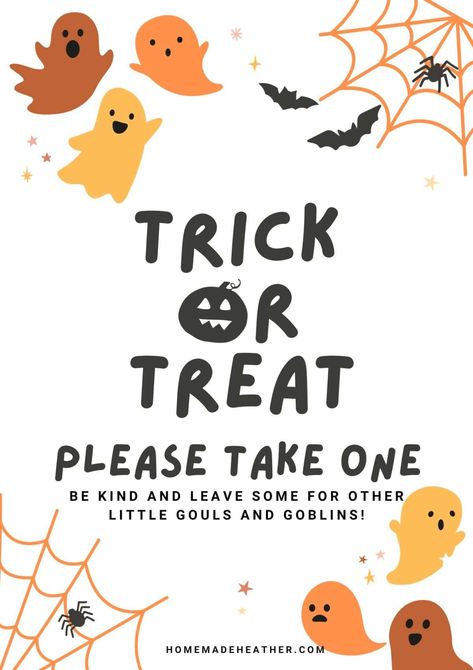 Please Take One Sign Printable Free, Please Take One Sign Halloween, Trick Or Treat Sign Printable, Halloween Word Search Printables, Bowl Of Candy, Please Take One Sign, Take One Sign, Printable Signs Free, Happy Halloween Sign