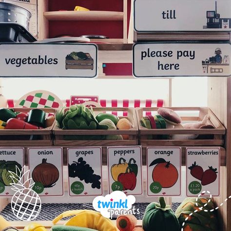 Create your own fruit and vegetable shop at home with this wonderful role play pack. This role play pack is great for imaginative play. Encourage your child's learning through creativity and imagination. The perfect activity for all the family to get involved. #twinkl #twinklparents #parents #parenting #fruit #veg #shop #shopping #roleplay #kids #children #toys #toy #activity #learnthroughplay Role Play Shop, Kids Role Play, Fruit And Veg Shop, Vegetable Shop, Role Play Areas, Holiday Club, English Activities For Kids, Fruit Shop, Play Shop