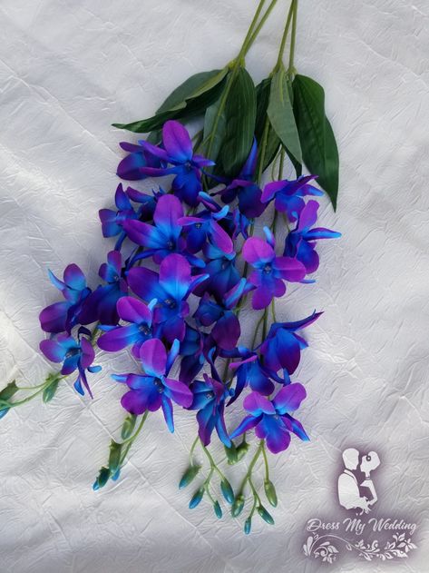 Dress My Wedding – Purple blue galaxy orchid stems Dendrobium Orchids Centerpiece, Submersible Centerpieces, Galaxy Orchid, Blue Orchid Wedding, Blue Dendrobium Orchids, Dendrobium Orchids, Orchid Wedding, Blue Orchids, Flowers Fabric