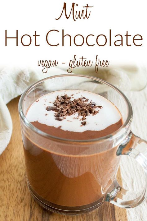 Coconut Milk Hot Chocolate, Mint Hot Chocolate Recipe, Hot Chocolate Vegan, Mint Hot Chocolate, Dairy Free Hot Chocolate, Creamy Hot Chocolate, Paleo Drinks, Vegan Hot Chocolate, Vegan Christmas Recipes