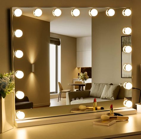 LIANWANG Hollywood Makeup Mirror,Large Vanity Mirror with Lights Dimmable LED Bulbs Touch Control Design Cosmetic Mirror Tabletop Mirror for Bedroom Dressing Room 17 Bulbs (80 * 62cm) : Amazon.co.uk: Home & Kitchen Large Vanity Mirror, Bulb Mirror, Hollywood Makeup Mirror, Tabletop Mirror, Mirror For Bedroom, Bedroom Dressing Room, Mirrored Vanity, Hollywood Vanity Mirror, Vanity Bedroom