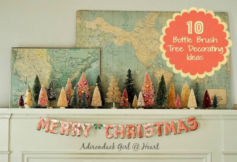 Brush Trees, Brush Tree, Cottage Christmas, Little Christmas Trees, Christmas Mantle, Navidad Diy, Bottle Brush Trees, Christmas Mantels, Bottle Brush