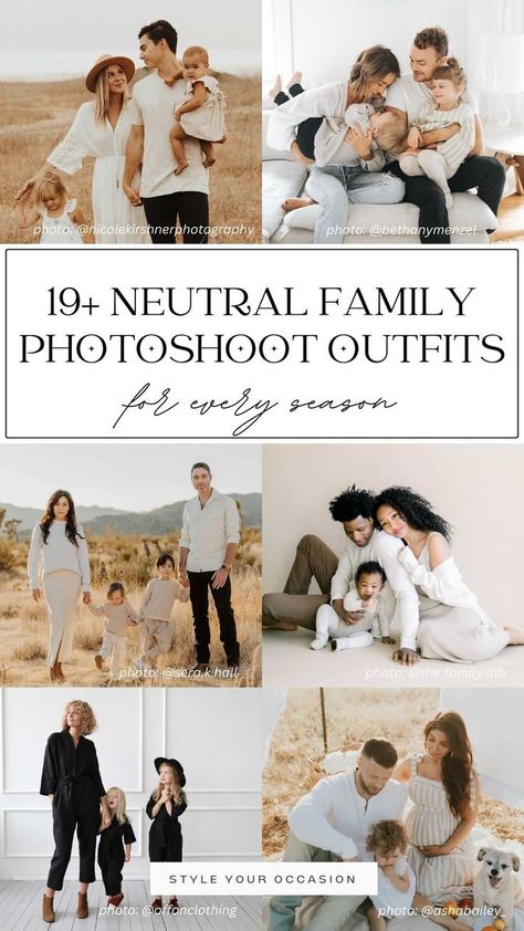 Looking for neutral family photo outfits in 2024? Get inspired with these stunning family picture outfits for spring, summer, fall, & winter!#GreenFamilyPhotoOutfits #FamilyPictureGreenOutfits #OliveAndBlackOutfits Black And Tan Family Photoshoot Outfits, Holiday Family Photo Ideas Outfit, Modern Fall Photoshoot, Khaki And Black Family Pictures, Beige And Brown Family Photo Outfits, Family Photo Outfits Maternity, Family Picture Outfits Studio, Family Photo Outfits White Background, Neutral Picture Outfits