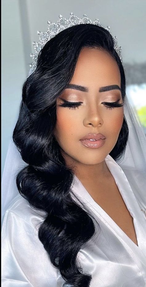 Bridal Makeup For Black Hair, Brown Skin Bride Makeup, Wedding Makeup For Brown Eyes Brown Skin, Summer Wedding Bride Hair, Bride Makeup Ideas Wedding, Gold Bridal Makeup For Brown Eyes, Bridal Makeup For Brown Eyes Brunettes Weddings, Natural Bridal Makeup Brown Skin, Brown Skin Wedding Makeup