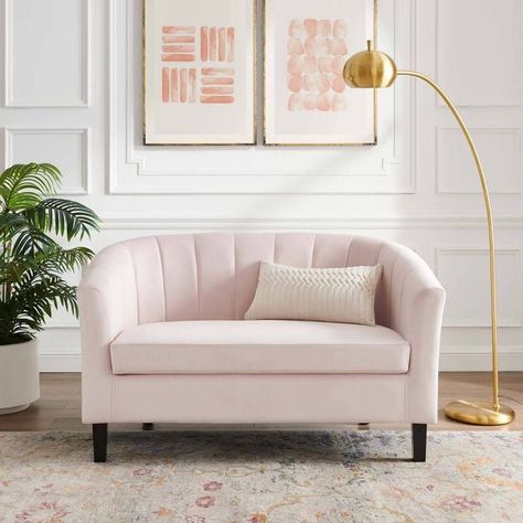 Cushion Sofas, Pink Channel, Pink Loveseat, Small Couch In Bedroom, Mini Couch, Pink Couch, Tufted Loveseat, Small Couch, Bedroom Couch