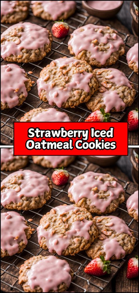 Indulge in the delightful flavor of Strawberry Iced Oatmeal Cookies! 🍓🍪✨ These soft and chewy cookies are packed with hearty oats and fresh strawberry flavor, making them a perfect treat for any occasion Soft Iced Oatmeal Cookies, Iced Oatmeal Cookies, Chewy Cookies, Strawberry Flavor, Cookies Recipes, Cookie Ideas, Chewy Cookie, Oatmeal Cookies, Fresh Strawberry