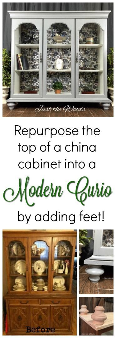 Dont toss that top from your china cabinet. Too often we like to save the bottom for a buffet and toss the top. You can repurpose the top section of a china cabinet, just add feet and turn it into a curio cabinet! China Cabinet Makeovers, Old China Cabinet, Repurposed China Cabinet, China Cabinet Redo, Upcycled Furniture Before And After, Redo Cabinets, China Furniture, China Cabinets, Cabinet Makeover