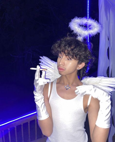 Boys Angel Costume, Cute Angel Costume, Angel Aesthetic Outfit, White Angel Costume, Cotton Suit Designs, Angel Halloween Costumes, Party Outfit Men, After Prom, Duo Halloween Costumes