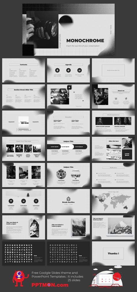 Monochrome Portfolio Free PowerPoint Template and Google Slides Theme – presentation by PPTMON
Features: 25+ Business Minimalist Multi-purpose Presentation For PowerPoint templates and Google slides themes

#Portfolio, #PPTtemplate #PPT #PowerPoint #presentation #FREEPPTTEMPLATE, #PPTDESIGN, #POWERPOINTDESIGN, #PPTTEMPLATEDOWNLOAD, #POWERPOINTTEMPLATE, #GOOGLESLIDES, #GOOGLESLIDESTHEME, #GOOGLEPRESENTATION, #FREEPOWERPOINTBACKGROUND, #PRESENTATIONDESIGN, #FREEPOWERPOINTTEMPLATES Theme Presentation, Monochrome Makeup Look, Google Slides Theme, Google Slides Themes, Template Google, Ppt Template, Presentation Template Free, Work Experience, Presentation Template