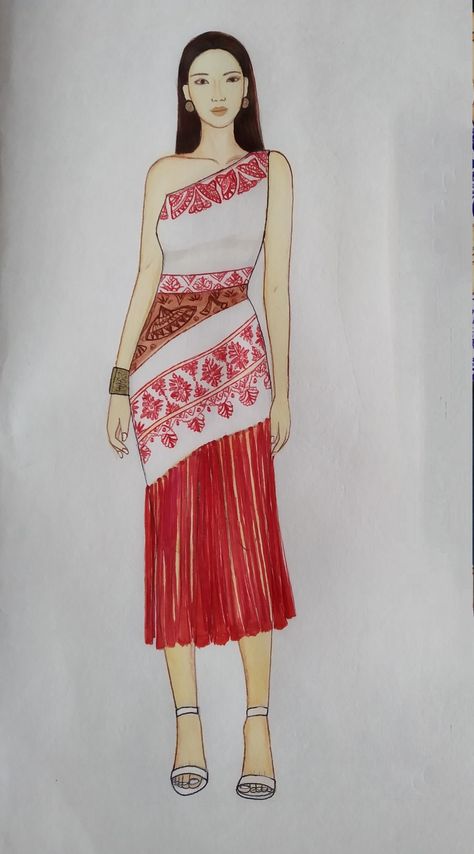 Assamese Dress, Illustration Collage, Fashion Illustration Collage, Fashion Figure, Fashion Figure Drawing, Fashion Illustration Sketches Dresses, Fashion Design Collection, Sketches Dresses, Fashion Illustration Sketches