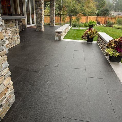 Black Tusk Basalt Tiles Black Stone Tile, Black Granite Tile, Basalt Tile, Outdoor Tile Patio, Outside Tiles, Porch Tile, Black Floor Tiles, Exterior Wall Tiles, Exterior Tiles