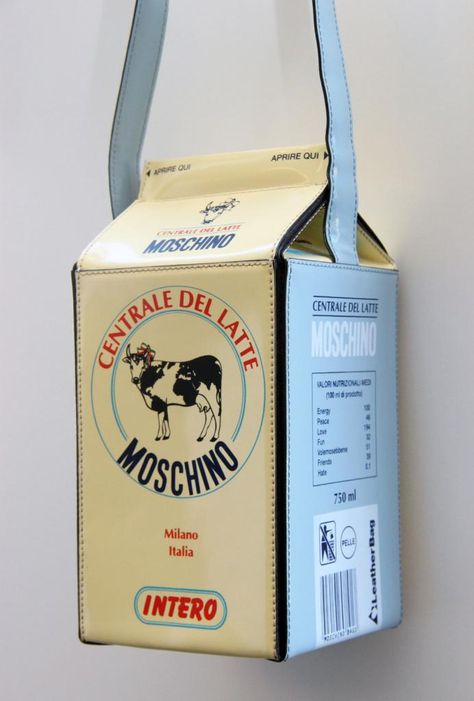 Milk Carton Purse, Milk Carton Bag, Franco Moschino, Vintage Moschino, Novelty Purses, Mens Bags Fashion, Leather Tote Purse, Trendy Hat, Milk Carton