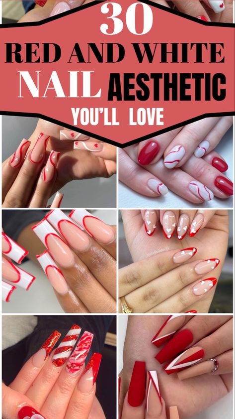 Come and try there’s red and white nail designs and you’ll love them. These nails are ones you do not want to mix. If you love red and white color then this nails are a must and you’ll surely love them Red And White Nail Art Designs, Cute Red And White Nails, Red And White Nail Designs, Valentine Nail Ideas, Nail Aesthetics, Red And White Nails, White Coffin Nails, Valentine Nail, White Nail Art