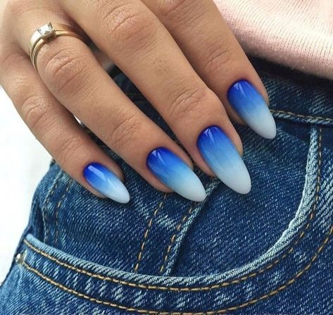 Nails Ombre Blue 21 Ideas: Unleashing the Stunning Trend Blue Fire Nails, Almond Summer Nails 2023, Almond Summer Nails, Ombre Nail Colors, Summer Nails 2023, Blue Ombre Nails, Blue Nail Art Designs, Unghie Sfumate, Art Designs Ideas