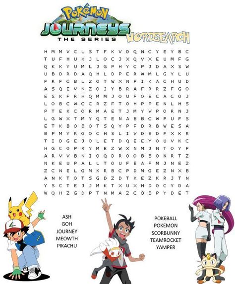 Pokemon Journeys, Word Search, Pokemon, Anime, Pokémon