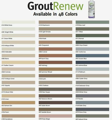 Polyblend Grout Renew color chart Bathroom Remodel White Tile, Polyblend Grout Colors, Polyblend Grout, Polyblend Grout Renew, Bathroom Remodel White, Grout Renew, Tile Grout Color, Grout Colors, Tile Steps