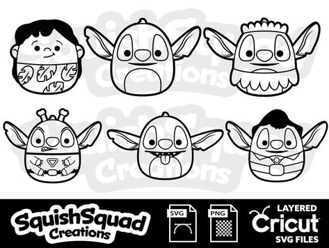 Cute Squishmallows, Squish Squad, Stitch Silhouette, Halloween Coloring Pages Printable, Deck Paint, Japanese Drawings, Stitch Drawing, Cute Shirt Designs, Layered Svg