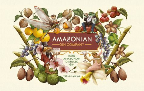 Amazonian Gin Company – Packaging Of The World Gin Label, Drink Packaging, Drinks Packaging Design, Alcoholic Drink, Prop Design, Environmental Graphics, Botanical Drawings, Culinary Arts, Advertising Photography