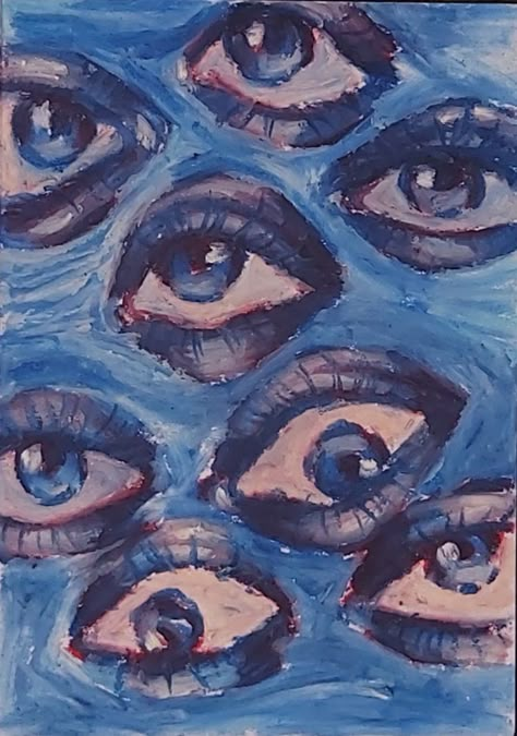 #eyes #art #artist #artwork #oilpastelart #blue Eyes Everywhere Art, Tonal Eye Drawing, Eye Designs Art, Eye Colour Drawing, Abstract Eye Art, Pupil Painting, Easy Eye Painting, Eye Painting On Canvas, Eye Painting Ideas