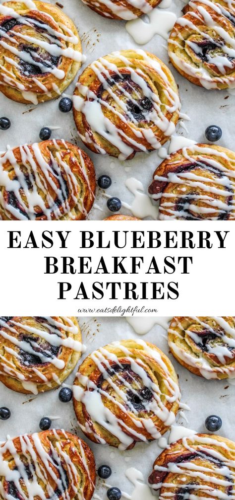 Iced blueberry breakfast pastries on parchment paper Chocolate Chip Danish Recipe, Yeast Danish Recipe, Blueberry Breakfast Pastry, How To Make Danishes, Danish Breakfast Traditional, How To Make A Danish, Make Ahead Breakfast Pastries, Make Ahead Pastries, Homemade Breakfast Pastries