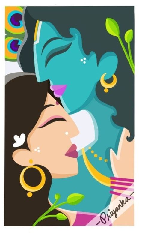 Radhe Krishna Water Colour Painting, Abstract Art Krishna, Abstract Painting Of Krishna, Radha Krishna Canvas Painting Ideas, Radha Krishna Illustration Art, Radha Rangoli, Kanha Painting Easy, Abstract Radha Krishna Painting, Radha Krishna Abstract Art