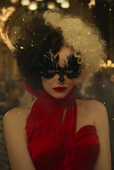 Watch Disney's Cruella Trailer With Emma Stone Emma Stone, Mask, Stone, Disney, Red, Hair, White, Black