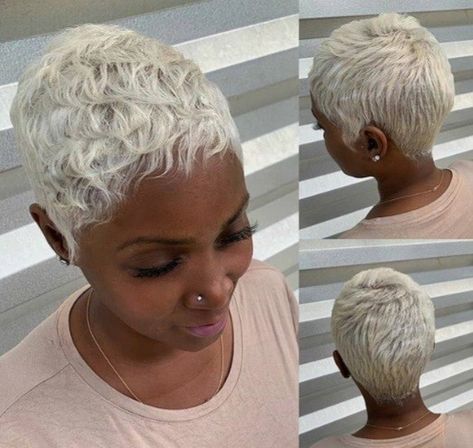 Dark Skin Blonde Hair, Short Bleached Hair, Short Platinum Blonde Hair, Platinum Blonde Pixie, Blonde Natural Hair, Platinum Pixie, Short Shaved Hairstyles, Natural Hair Short Cuts, Beautiful Gray Hair