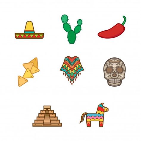 Colección de iconos mexicanos Vector Pre... | Premium Vector #Freepik #vector #musica #sol #jugo #sombrero Icon Collection, Premium Vector, Graphic Resources, Coloring Books, Clip Art, ? Logo, Color