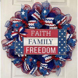 Army Wreath, Couronne Diy, Faith Family Freedom, Patriotic Wreaths, Patriotic Bows, July Wreath, Wall Wreath, Patriotic Decor, Blue Wreath