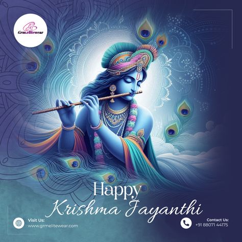 Wishing everyone a joyful Krishna Jayanthi! May Lord Krishna's divine blessings fill your life with love and happiness. Celebrate with grace in our beautiful maternity and baby wear. 🌟👶 #KrishnaJayanthi #DivineBlessings #MaternityWear #BabyClothes #CelebrateWithStyle #GRMEliteWears #FestiveFashion #JoyfulOccasion #BlessingsOfKrishna #HappyMoments Krishna Jayanthi, Janmashtami Celebration, Playing The Flute, Krishna Janmashtami, Social Media Templates, Creative Posters, Hindu Art, Lord Krishna, Happy Moments