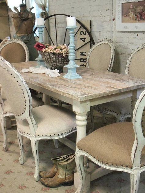 #Country #Dining #Table decorating french country dining room table centerpieces #HomeDecor French Country Dining Room Table, French Country Dining Room Decor, Butcher Table, French Farmhouse Dining Table, French Country Rug, Shabby Chic Dining Room, Muebles Shabby Chic, Country Dining Tables, French Country Dining Room