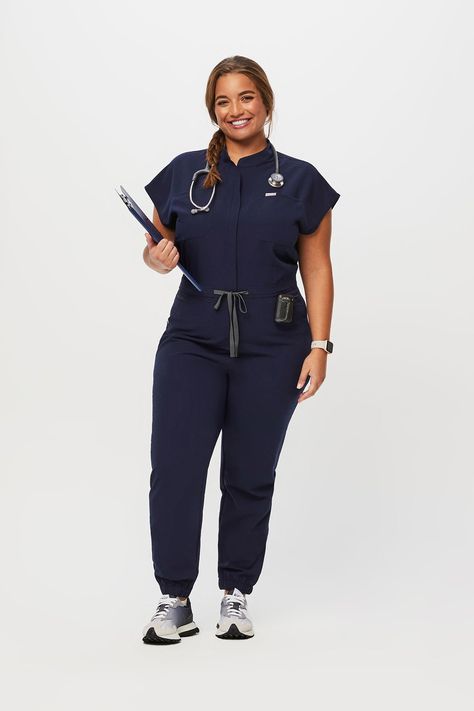 Navy Scrubs, Vest Layering, Cargo Jumpsuit, Navy Jumpsuit, Scrubs Uniform, Figs Scrubs, Medical Outfit, Back Drop, Nursing Clothes