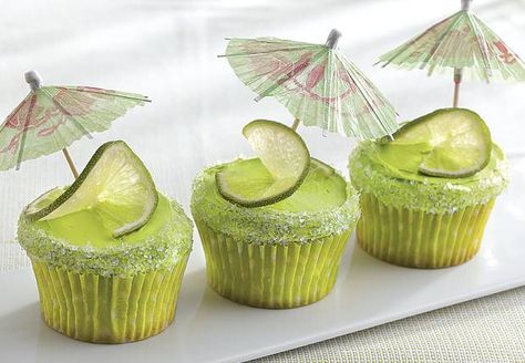 Margarita Cupcakes Recipe from Old El Paso Strawberry Margarita Cupcakes, Jimmy Buffett Party, Tropisk Fest, Margaritaville Party, Key Lime Cupcakes, Margarita Cupcakes, Lime Cupcakes, Jimmy Buffet, Lemon Cake Mixes