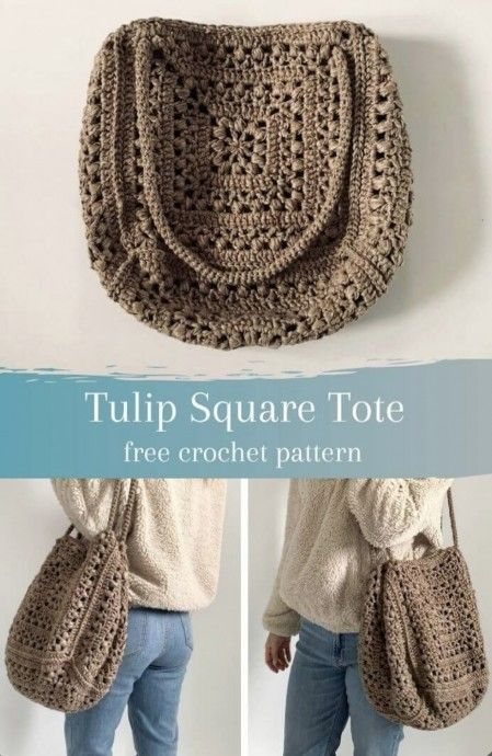 Free Crochet Pattern: Tulip Square Trapeze Tote Free Crochet Patterns 2023, Crochet Project Bag Pattern Free, Free Bag Crochet Patterns, Crochet Crossbody Bag Pattern Free, Free Crochet Granny Square Patterns, Ad Blocker, Tote Crochet, Tote Bag Crochet, Free Crochet Bag